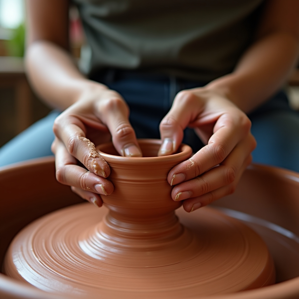 Mani che modellano l'argilla durante un workshop di ceramica